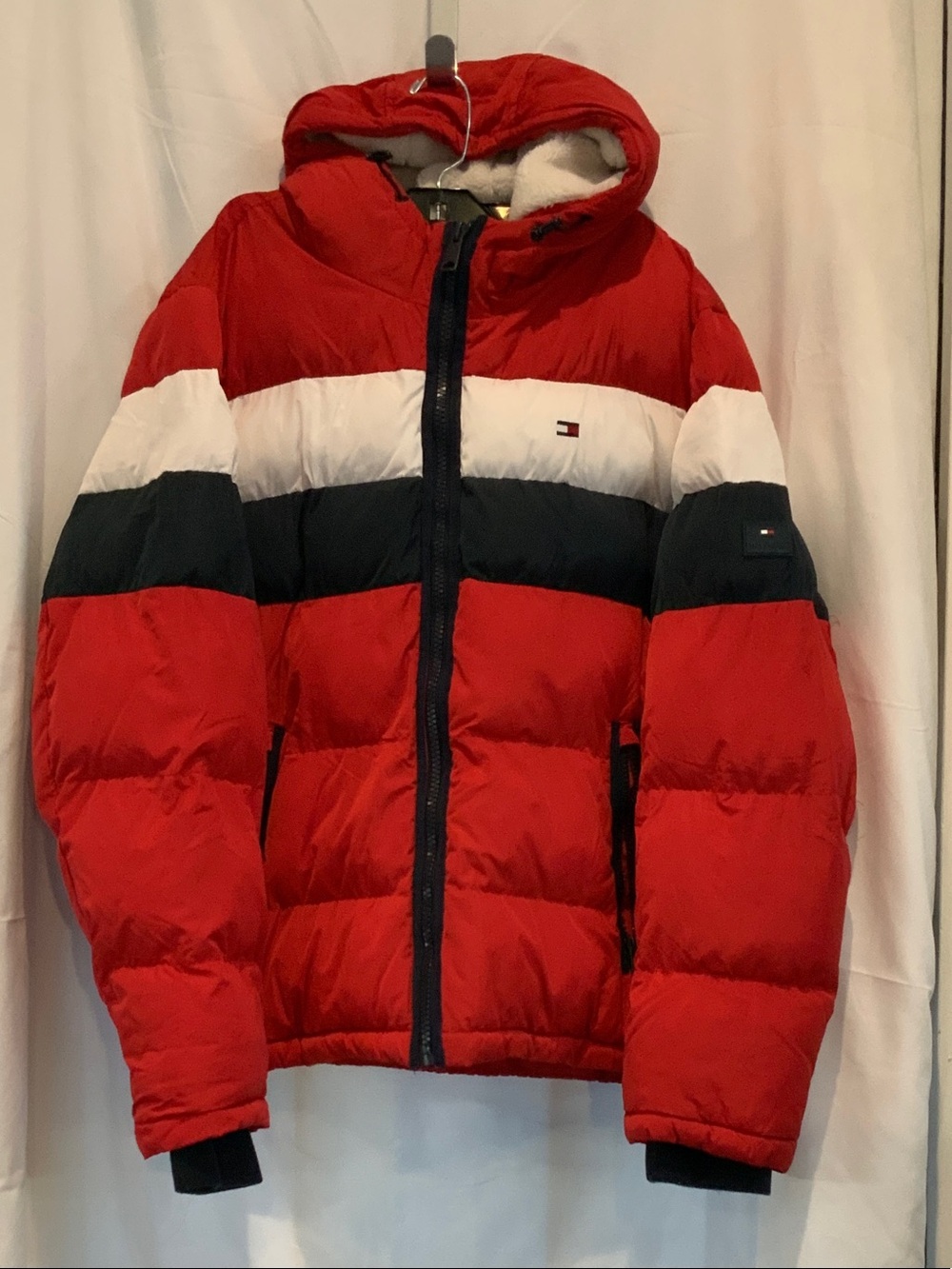 Tommy Hilfiger Red, White & Navy Puffer Jacket with Hood